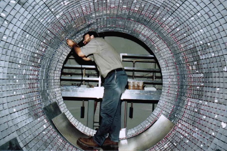 photograph of the inside of the barrel calorimeter during construction